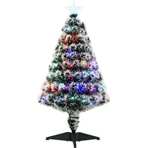 HOMCOM 90cm Green/White Artificial Christmas Tree - Prelit LED, Snow, Fiber Optic HOMCOM 90cm Green/White Artificial Christmas Tree - Prelit LED, Snow, Fiber Optic