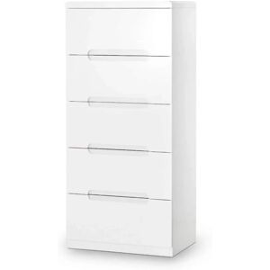 Julian Bowen Manhattan White High Gloss 5 Drawer Tall Narrow Chest of Drawers - Chest of Drawers Julian Bowen Manhattan White High Gloss 5 Drawer Tall Narrow Chest of Drawers - Chest of Drawers
