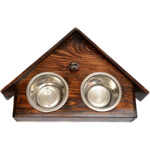 Unknown - Two-Bowl House Stand - Handmade wood Unknown - Two-Bowl House Stand - Handmade wood