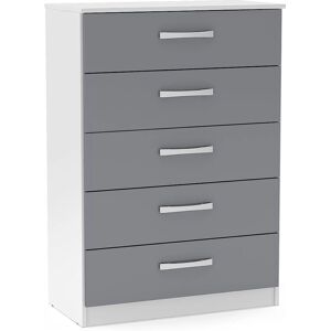 Birlea Lynx White Grey High Gloss 5 Drawer Chest - Bedroom Furniture Birlea Lynx White Grey High Gloss 5 Drawer Chest - Bedroom Furniture