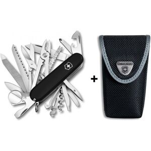 Victorinox SWISS CHAMP Black Swiss Army Knife Bundle - with Pouch Victorinox SWISS CHAMP Black Swiss Army Knife Bundle - with Pouch