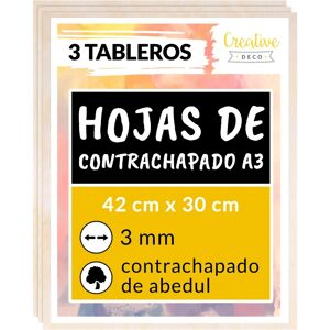 Creative Deco Folha de compensado A3 - 3mm Fino Bétula para Artesanato Creative Deco Folha de compensado A3 - 3mm Fino Bétula para Artesanato