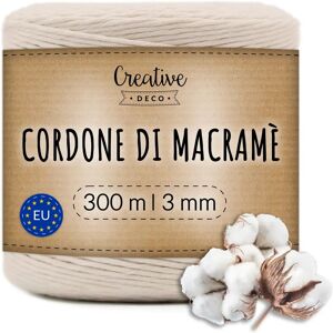 Creative Deco 300m Beige Cotton Macrame Yarn - Strong, 3mm Creative Deco 300m Beige Cotton Macrame Yarn - Strong, 3mm