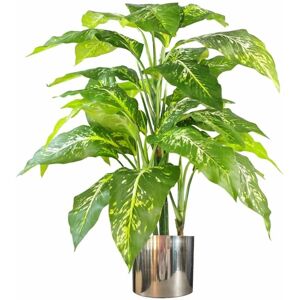 Leaf Aglaonema 100cm - Realistic Artificial Plant with Silver Planter Leaf Aglaonema 100cm - Realistic Artificial Plant with Silver Planter