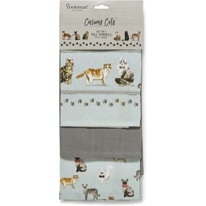 Cooksmart Curious Cats Light Grey Set of 3 Tea Towels - Tea Towels Cooksmart Curious Cats Light Grey Set of 3 Tea Towels - Tea Towels
