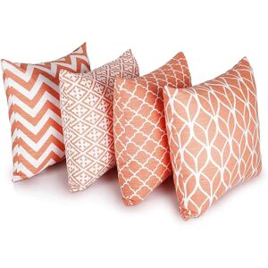 Penguin Home Set of 4 - Geometric Square Cushion Covers Coral Penguin Home Set of 4 - Geometric Square Cushion Covers Coral