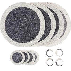 Penguin Home Set of 12 Glass Beaded Placemats, Coasters and Napkin Rings - Grey and White Penguin Home Set of 12 Glass Beaded Placemats, Coasters and Napkin Rings - Grey and White