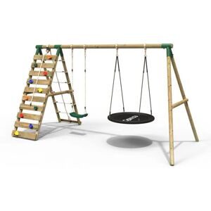 Rebo - Wooden Swing Set - Green - Up and Over Climbing Wall - Swing Set Rebo - Wooden Swing Set - Green - Up and Over Climbing Wall - Swing Set