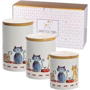 Spotted Dog Gift Company Ceramic Storage Jars Set - Cat Theme Kitchen Canisters Spotted Dog Gift Company Ceramic Storage Jars Set - Cat Theme Kitchen Canisters