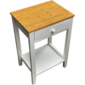 Homion White Bedside Table - Natural Top, Drawer, Shelf Homion White Bedside Table - Natural Top, Drawer, Shelf