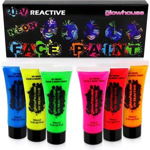 Marca Pintura Facial Neon - 6 Cores Reativas UV - Luz Forte Marca Pintura Facial Neon - 6 Cores Reativas UV - Luz Forte