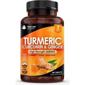 New leaf health Turmeric Black Pepper Ginger 2600mg - 95% Curcumin - 180 Tablets New leaf health Turmeric Black Pepper Ginger 2600mg - 95% Curcumin - 180 Tablets