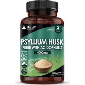 New Leaf Fibre Supplement - High Strength Psyllium Husk - 2000mg/4000mg with Probiotic - 60 Tablets New Leaf Fibre Supplement - High Strength Psyllium Husk - 2000mg/4000mg with Probiotic - 60 Tablets