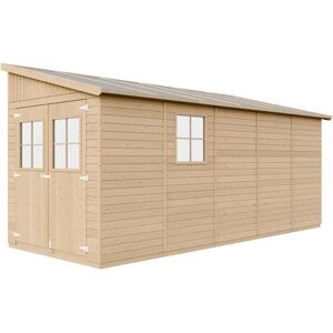 Casetta da giardino Timbela in legno naturale 10m² - Resistente alle intemperie con finestre Casetta da giardino Timbela in legno naturale 10m² - Resistente alle intemperie con finestre