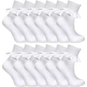 Sock Snob 12 Pair White Frilly Lace Girls' Cotton Socks - 2-3 Years Sock Snob 12 Pair White Frilly Lace Girls' Cotton Socks - 2-3 Years