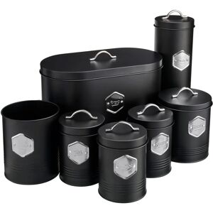 Cooks Professional - Tea Coffee Sugar Canisters - 7pc - Black Silver Cooks Professional - Tea Coffee Sugar Canisters - 7pc - Black Silver