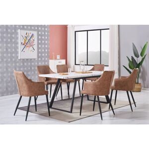 Life Interiors - Toga lux Zarah - Blanco - Sillas en cuero beige - Dining set Life Interiors - Toga lux Zarah - Blanco - Sillas en cuero beige - Dining set