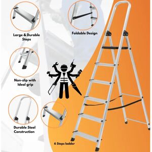 Novecrafto - 6-Step Ladder 187cm - Aluminium - Ladder Novecrafto - 6-Step Ladder 187cm - Aluminium - Ladder
