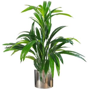 Leaf Bamboo Shrub Plant 65cm - Green - Silver Metal Planter - Plant Leaf Bamboo Shrub Plant 65cm - Green - Silver Metal Planter - Plant