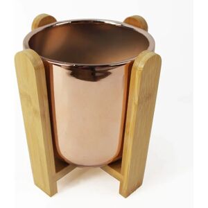 Leaf 16cm Gold Ceramic Planter with Bamboo Stand - Planter Leaf 16cm Gold Ceramic Planter with Bamboo Stand - Planter