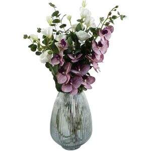 Leaf Artificial Flower Arrangement - 70cm Grey Glass Vase with Orchids & Roses Leaf Artificial Flower Arrangement - 70cm Grey Glass Vase with Orchids & Roses