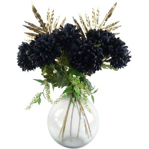 Leaf Black Chrysanthemum Flowers Bundle with Glass Vase - Artificial Arrangement Leaf Black Chrysanthemum Flowers Bundle with Glass Vase - Artificial Arrangement