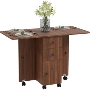 Homcom Foldable Brown Drop Leaf Dining Table with Drawers & Storage - Dining Table Homcom Foldable Brown Drop Leaf Dining Table with Drawers & Storage - Dining Table