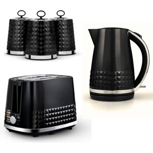 Tower Black/Chrome - Solitaire Kettle 2 Slice Toaster & Canisters Set Tower Black/Chrome - Solitaire Kettle 2 Slice Toaster & Canisters Set