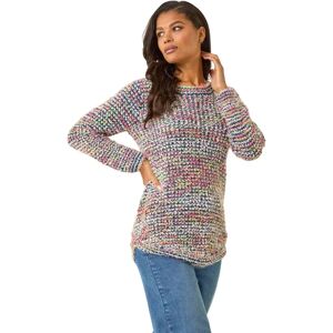 Roman Blue Fluffy Striped Curve Hem Jumper - Women’s Clothing Roman Blue Fluffy Striped Curve Hem Jumper - Women’s Clothing