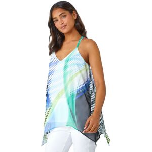 Roman Ivory Abstract Print V-Neck Hanky Hem Cami Top - Top Roman Ivory Abstract Print V-Neck Hanky Hem Cami Top - Top