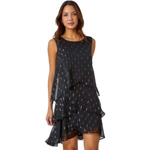 Roman Black Shimmer Foil Print Tiered Dress - Women Size 20 Roman Black Shimmer Foil Print Tiered Dress - Women Size 20