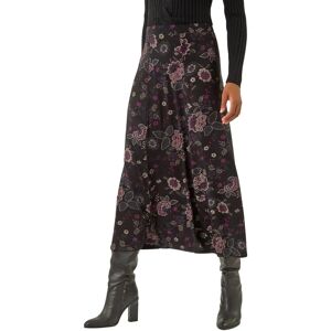 Roman Womens Floral Print Midi Elastic Waist Skirt - Black - Size 16 Roman Womens Floral Print Midi Elastic Waist Skirt - Black - Size 16