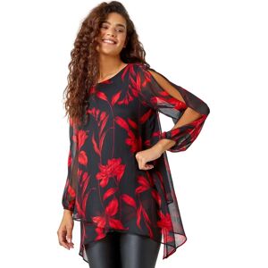 Roman Red Floral Chiffon Layered Tunic Top - Womens Roman Red Floral Chiffon Layered Tunic Top - Womens