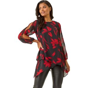Roman Red Floral Chiffon Layered Tunic Top - Womens Roman Red Floral Chiffon Layered Tunic Top - Womens