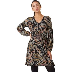 Roman Black Paisley Print Stretch Dress - Dress Roman Black Paisley Print Stretch Dress - Dress
