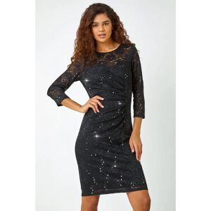 Roman Sequin Lace Ruched Stretch Dress - Black - Size 18 - Dress Roman Sequin Lace Ruched Stretch Dress - Black - Size 18 - Dress