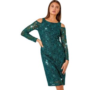 Roman Green Sequin Cold Shoulder Lace Midi Dress - Size 16 Roman Green Sequin Cold Shoulder Lace Midi Dress - Size 16