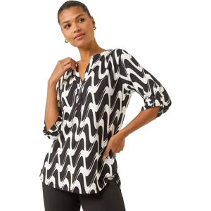 Roman Black Geometric Print V-Neck Blouse - Size 10 Roman Black Geometric Print V-Neck Blouse - Size 10