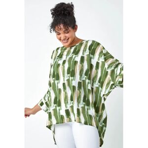 Roman Curve Green Dipped Hem Abstract Print Top - Top Roman Curve Green Dipped Hem Abstract Print Top - Top