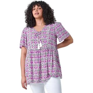 Roman Curve Tie Front Boho Top - Purple - Top Roman Curve Tie Front Boho Top - Purple - Top