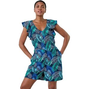 Roman Tropical Leaf Print Playsuit - Blue - Size 20 - Women Roman Tropical Leaf Print Playsuit - Blue - Size 20 - Women