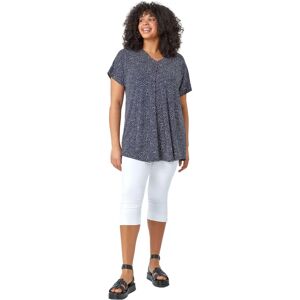 Roman Curve Navy Ditsy Spot Print V-Neck Top - Top Roman Curve Navy Ditsy Spot Print V-Neck Top - Top