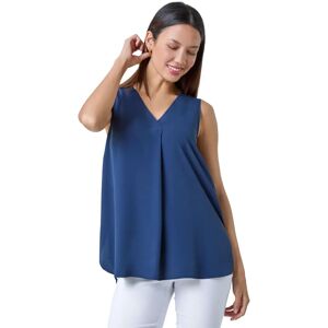 Roman Navy V-Neck Sleeveless Pleat Chiffon Vest Top - Size 10 Roman Navy V-Neck Sleeveless Pleat Chiffon Vest Top - Size 10