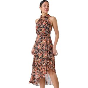 Roman Black Metallic Floral Halter Neck Midi Dress - Dress Roman Black Metallic Floral Halter Neck Midi Dress - Dress