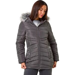 Roman Originals UK Charcoal Faux Fur Hooded Coat - Size 16 - Coat Roman Originals UK Charcoal Faux Fur Hooded Coat - Size 16 - Coat
