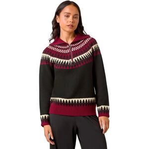 Roman Originals Petite Black Fairisle Zip Detail Jumper - Model 16 - Seasonal Pattern Roman Originals Petite Black Fairisle Zip Detail Jumper - Model 16 - Seasonal Pattern