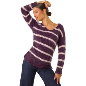 Roman Originals UK Plum Stripe Fluffy Knit Jumper - Size 14 - Womens Clothing Roman Originals UK Plum Stripe Fluffy Knit Jumper - Size 14 - Womens Clothing