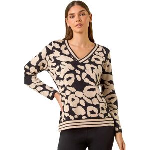 Roman Originals Black Animal Print V-Neck Jumper - Size 14 - Jumper Roman Originals Black Animal Print V-Neck Jumper - Size 14 - Jumper