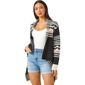 Roman Originals UK Black Pattern Fluffy Knit Cardigan - Women Roman Originals UK Black Pattern Fluffy Knit Cardigan - Women