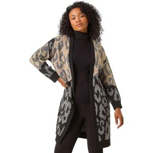 Roman Originals UK Petite Black Animal Print Contrast Cardigan - Size 16 - Cardigan Roman Originals UK Petite Black Animal Print Contrast Cardigan - Size 16 - Cardigan